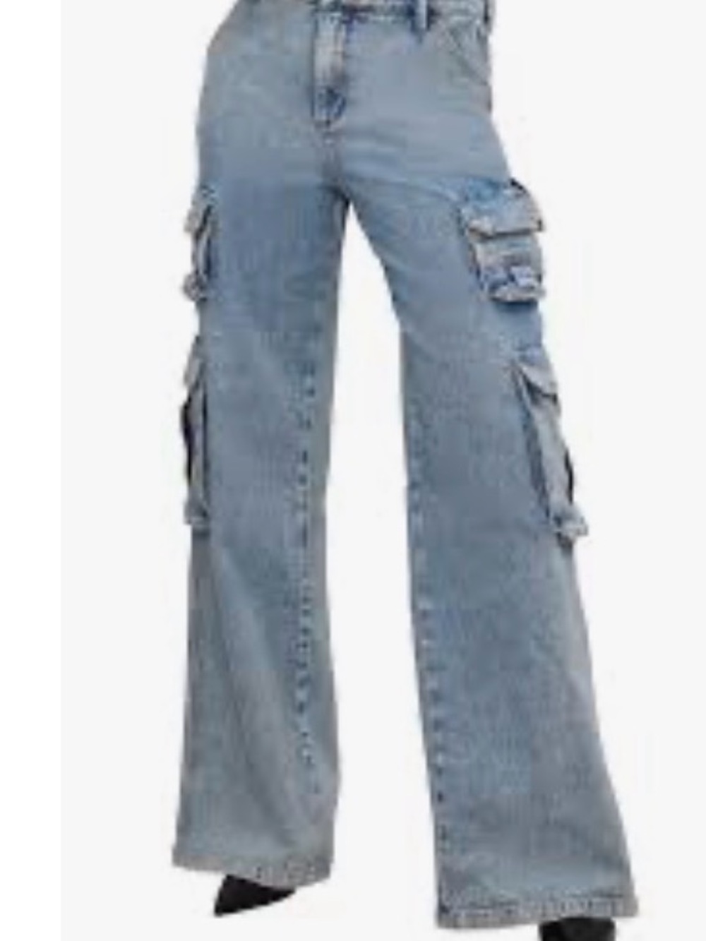 Good American Light Blue Cargo Wide-Leg Jeans